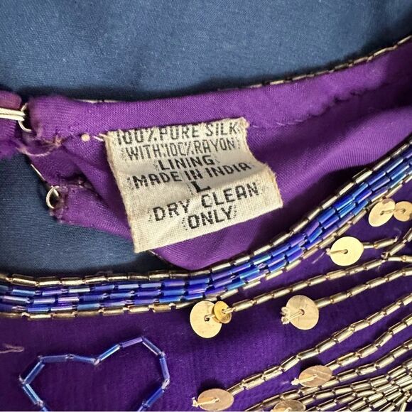 Laurence Kazar Silk Purple and Gold Embellished Sheath Dress - Picture 3 of 10